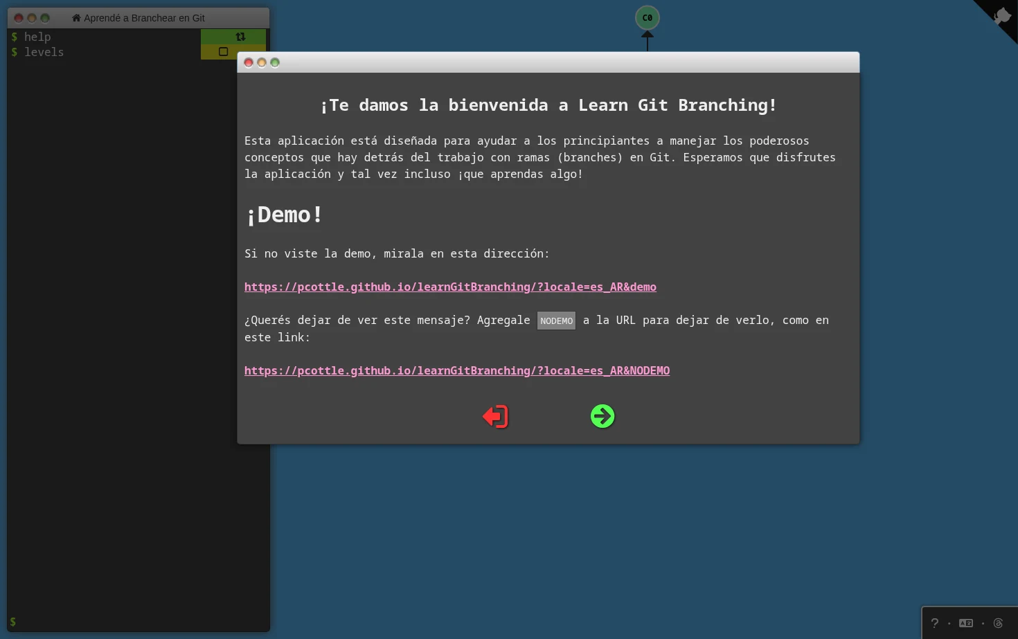 Learn Git Branching 页面快照
